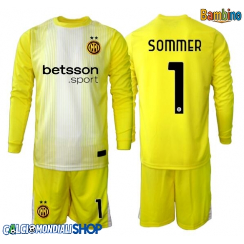 Maglie da calcio Inter Milan Yann Sommer #1 Portiere Seconda Maglia Bambino 2025-26 Manica Lunga + Pantaloni corti)